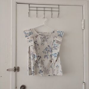 NAF NAF Floral Ruffle Blouse - Cream and Blue